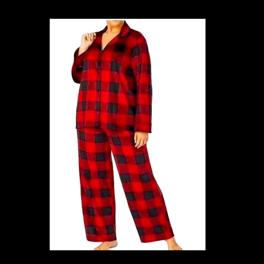 NEW! 3x 24w plus size Comfy Soft Black Red Buffalo Plaid Check Pajamas PJ Set